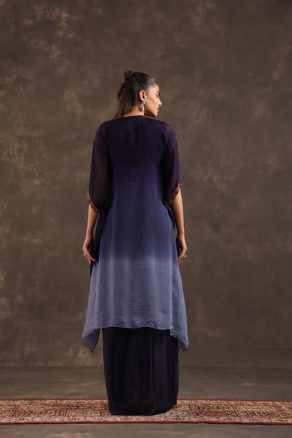 Heavy Embellished Ombre Kaftan Set Blue