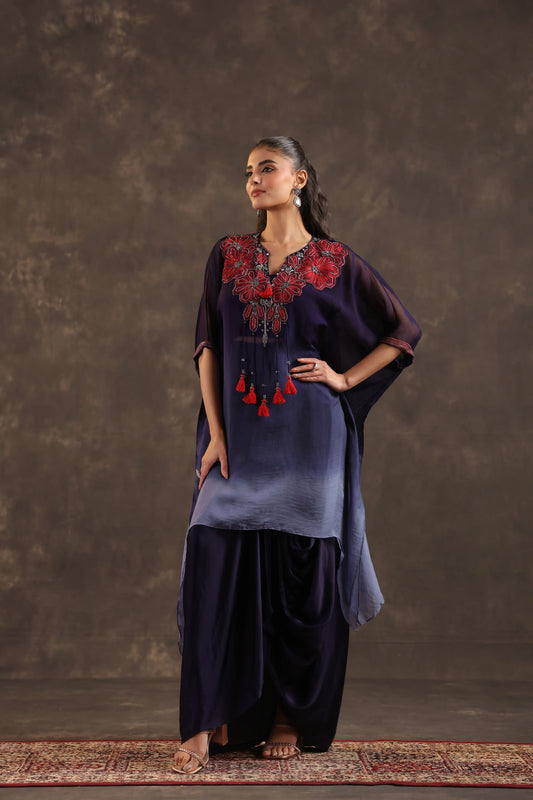 Heavy Embellished Ombre Kaftan Set Blue