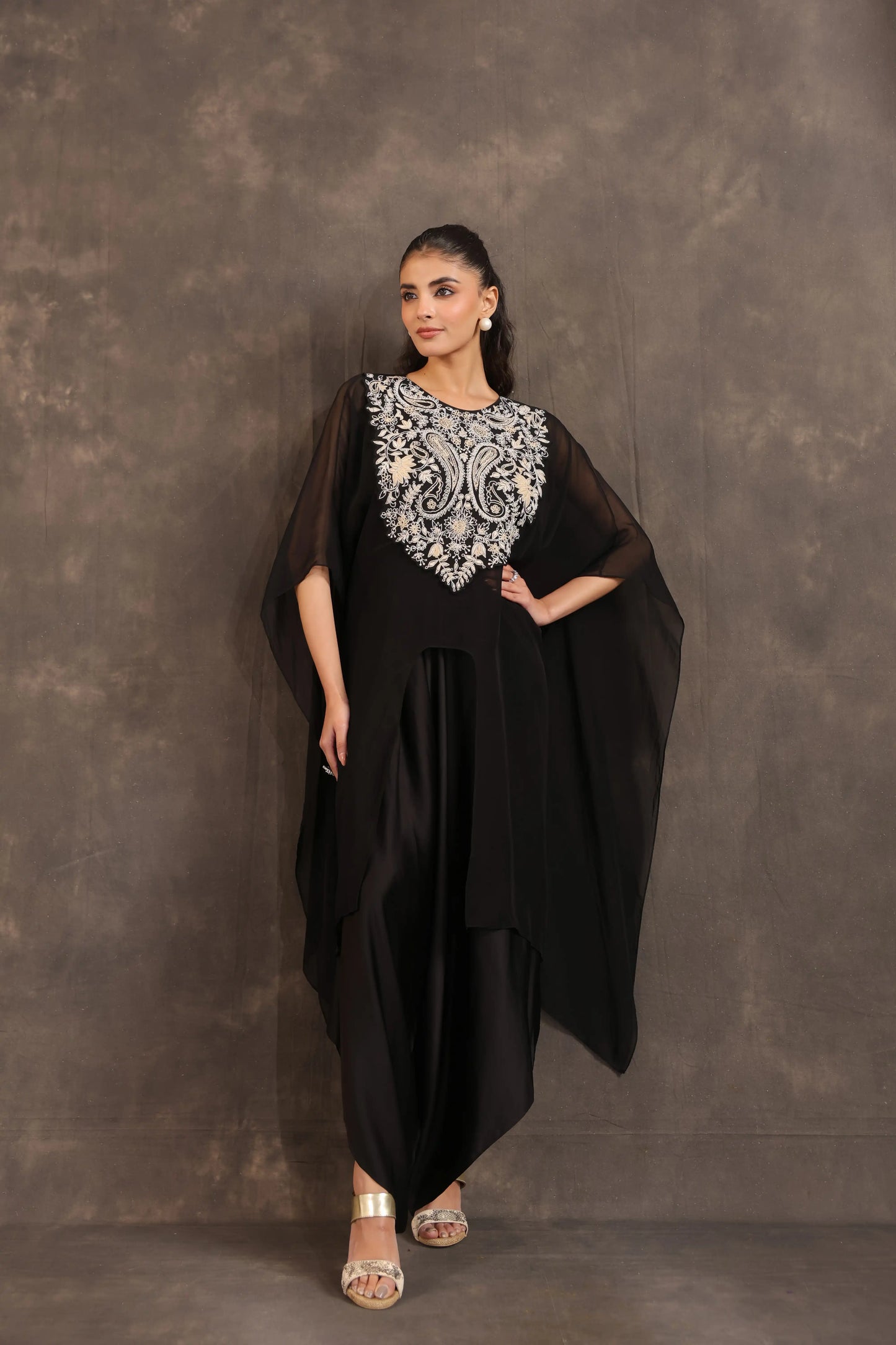Heavy Embellished Kaftan Set Black
