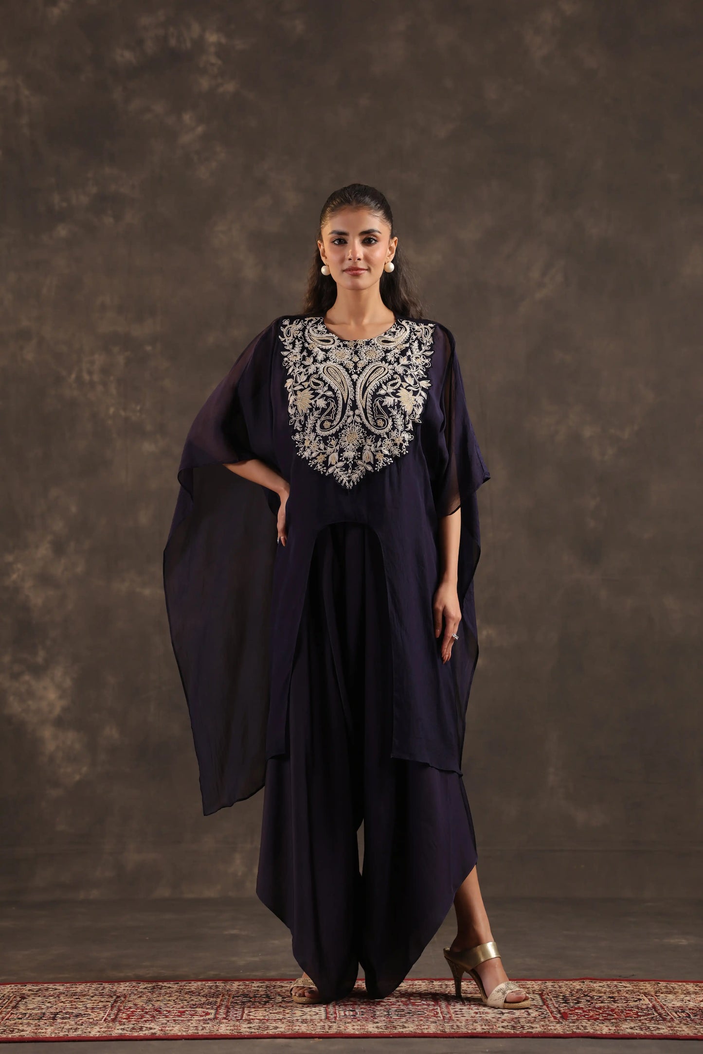 Heavy Embellished Kaftan Set Deep Blue