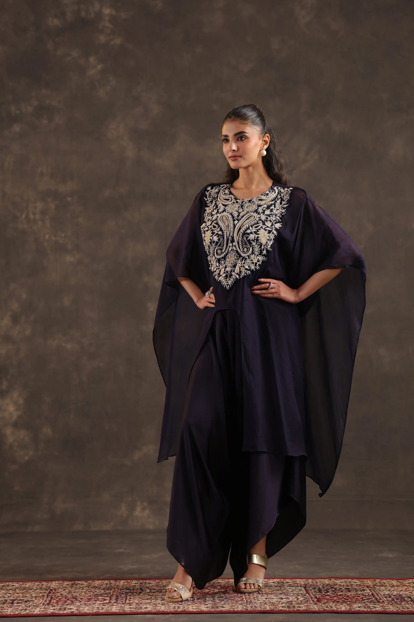 Heavy Embellished Kaftan Set Deep Blue