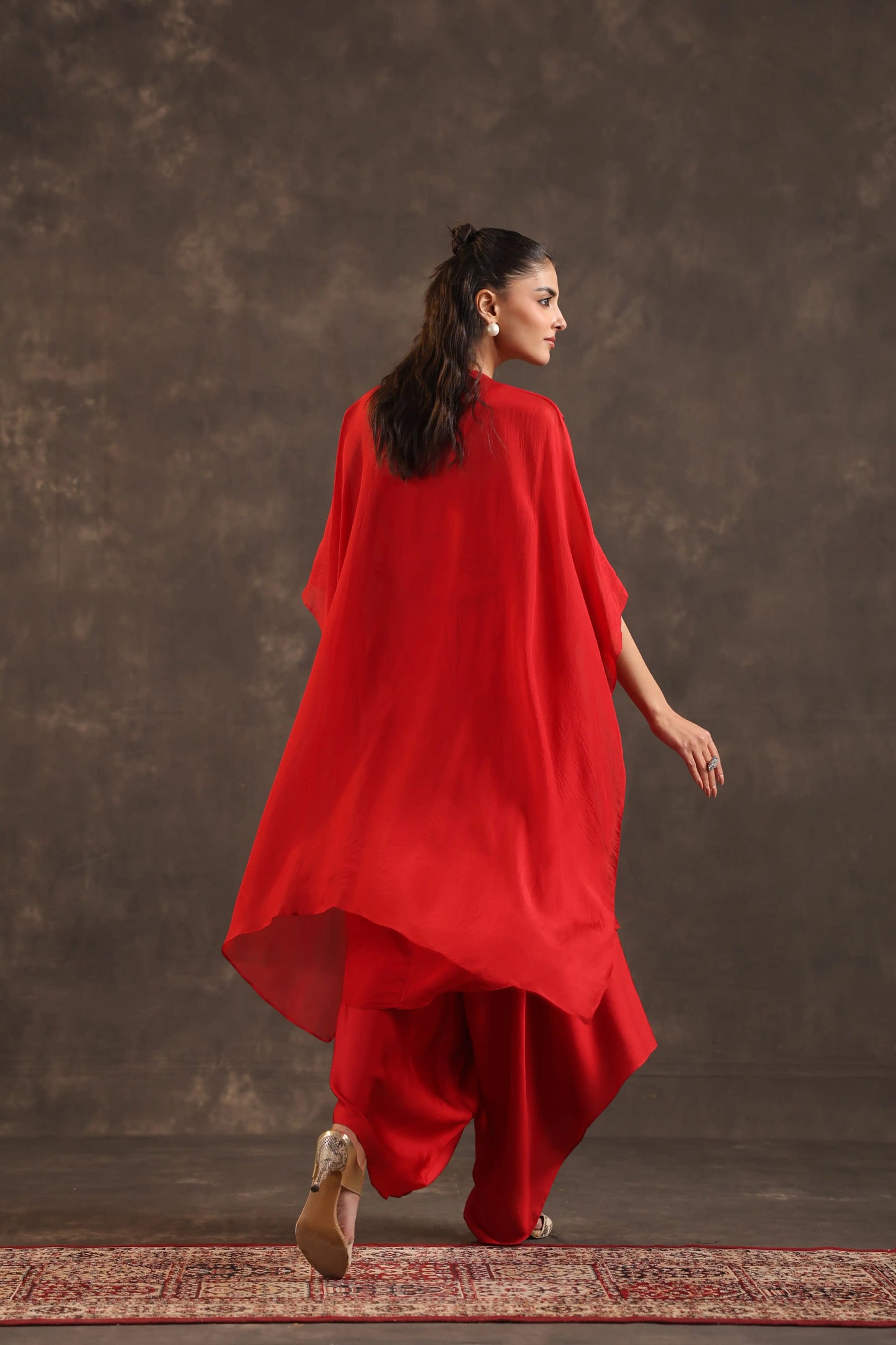 Heavy Embellished Kaftan Set Red