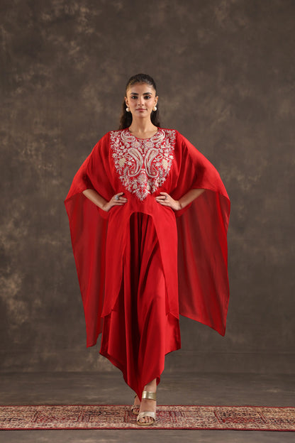 Heavy Embellished Kaftan Set Red