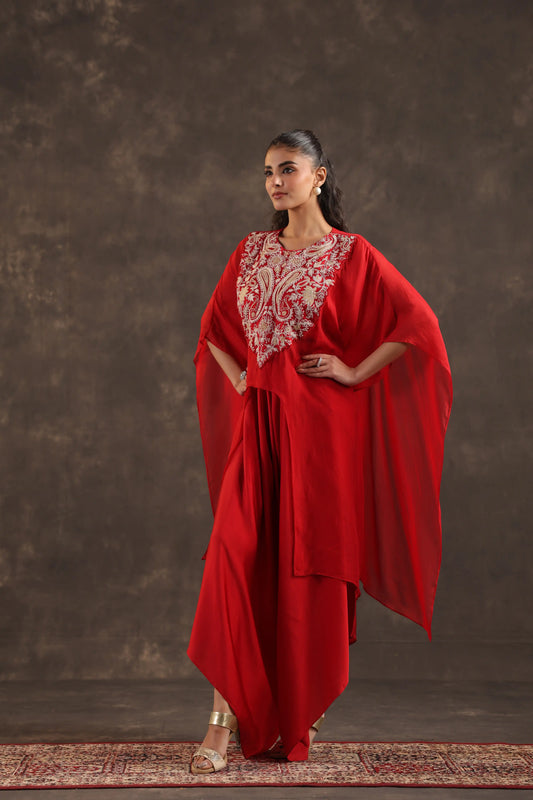 Heavy Embellished Kaftan Set Red