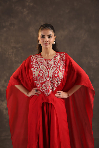 Heavy Embellished Kaftan Set Red