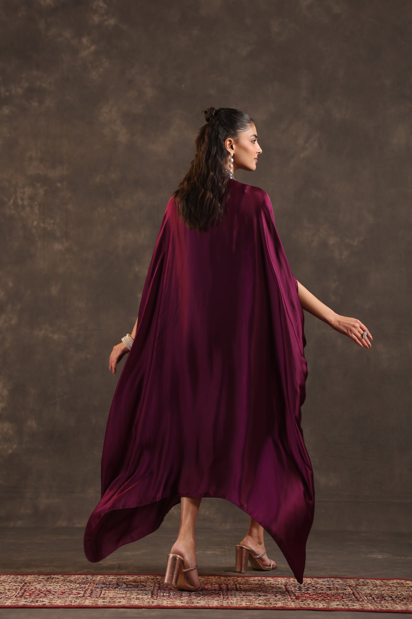 Flayered Kaftan Dress Burgundy