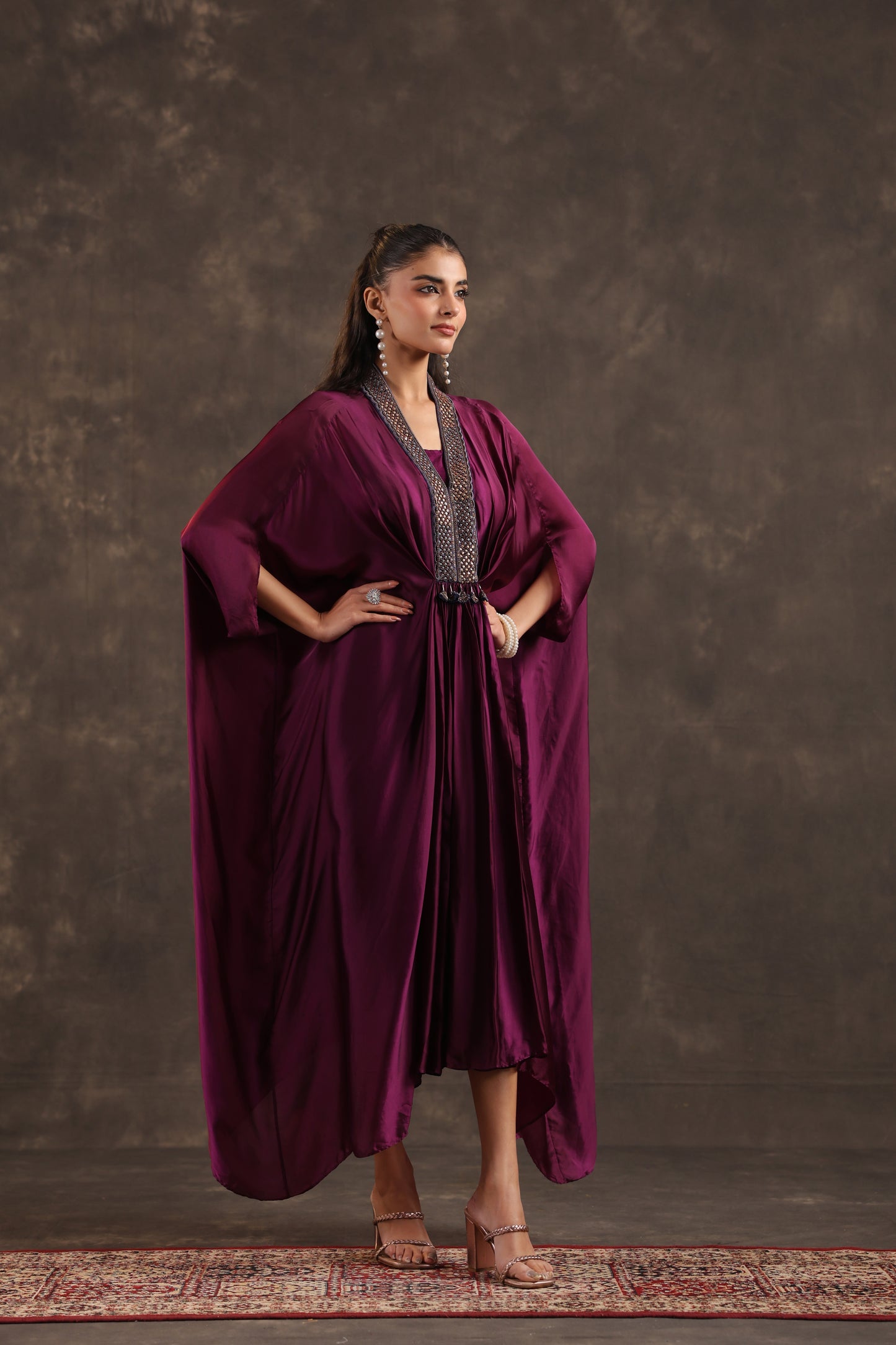 Flayered Kaftan Dress Burgundy