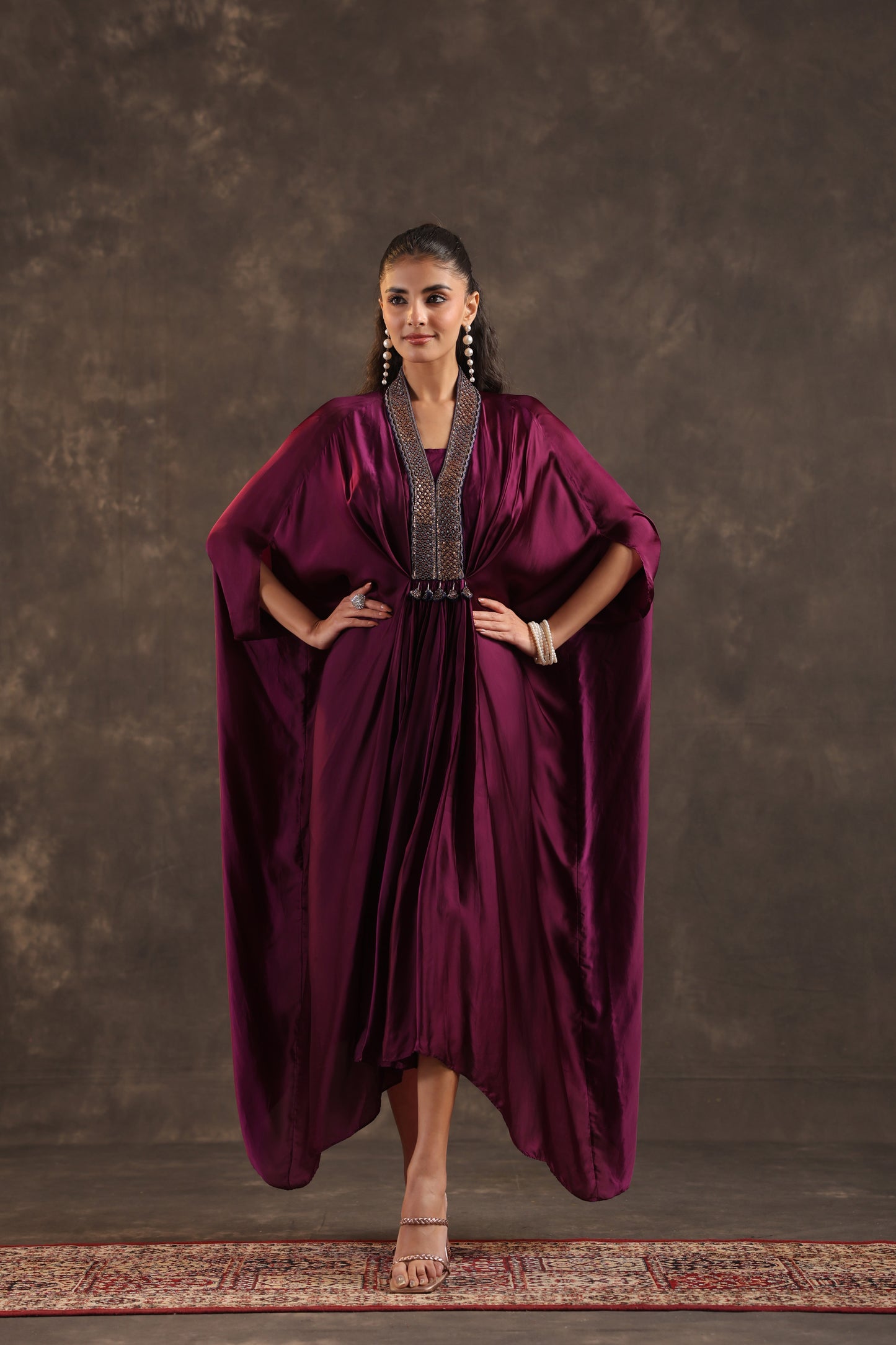 Flayered Kaftan Dress Burgundy
