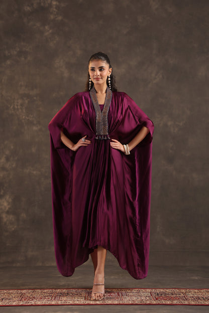 Flayered Kaftan Dress Burgundy