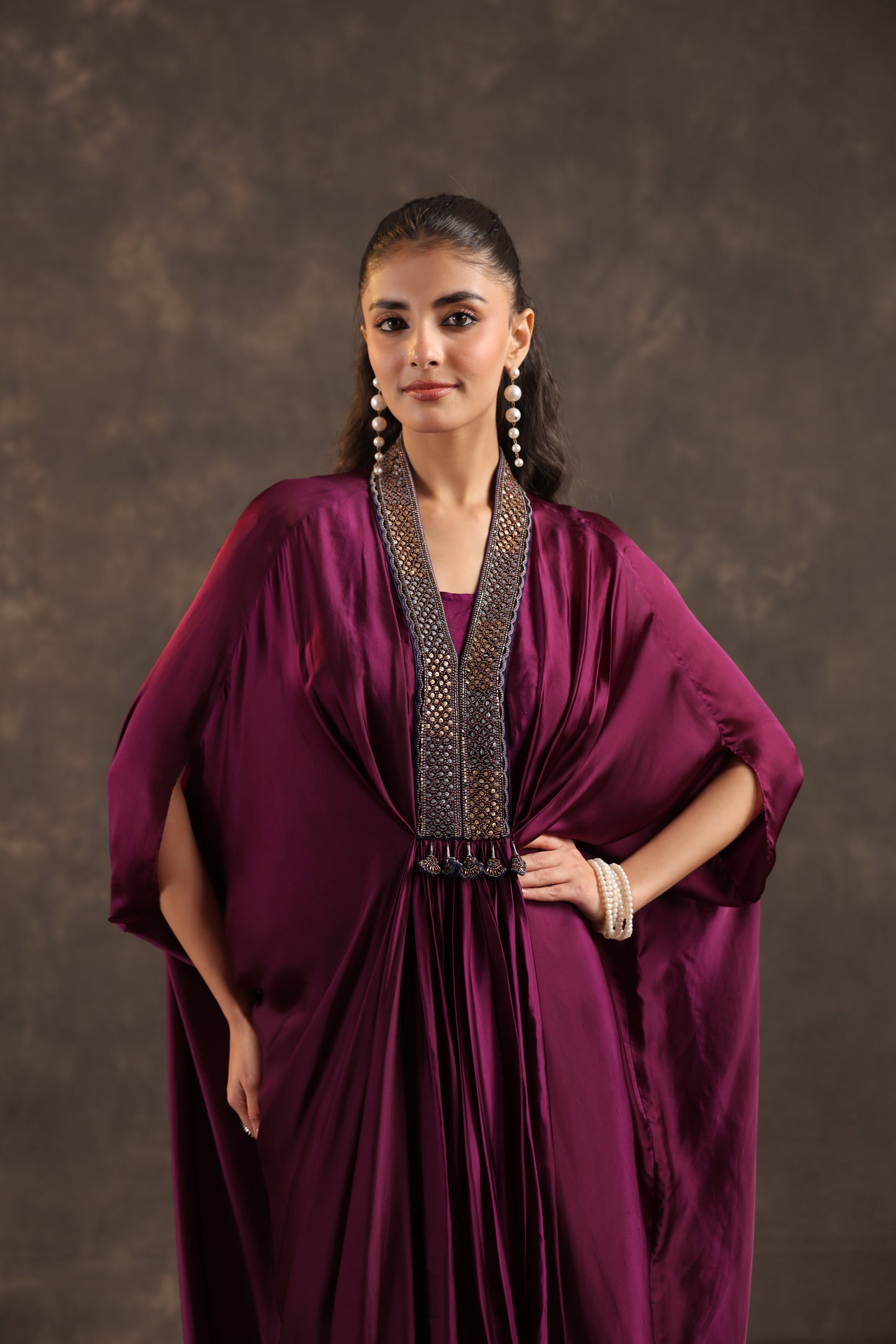 Flayered Kaftan Dress Burgundy