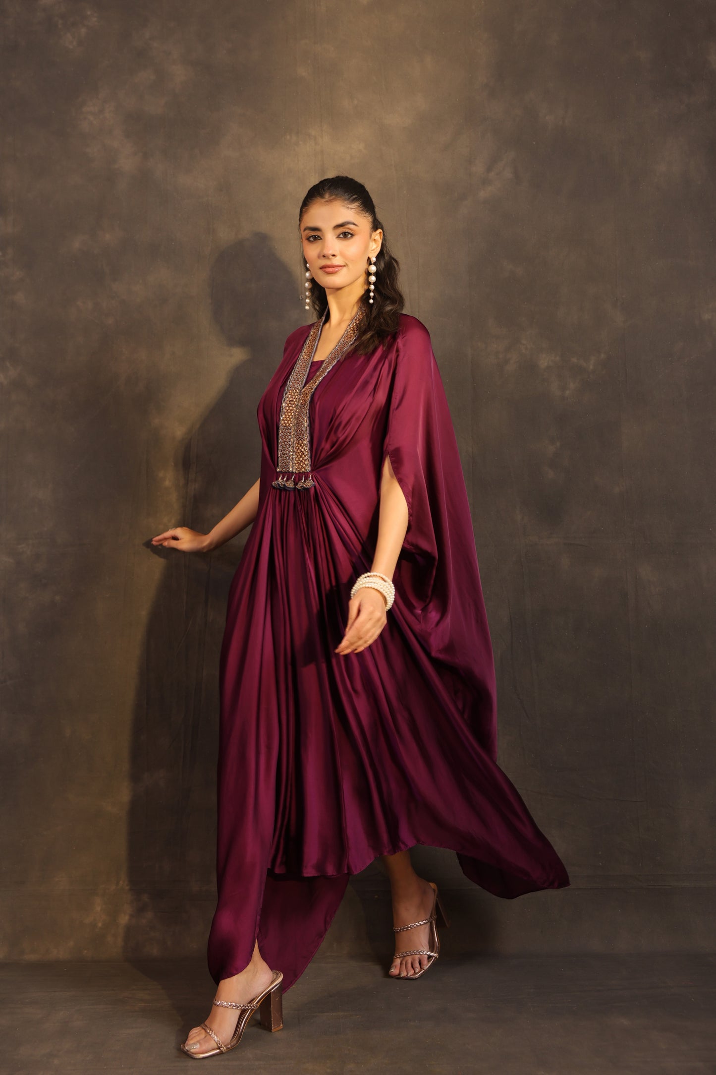Flayered Kaftan Dress Burgundy