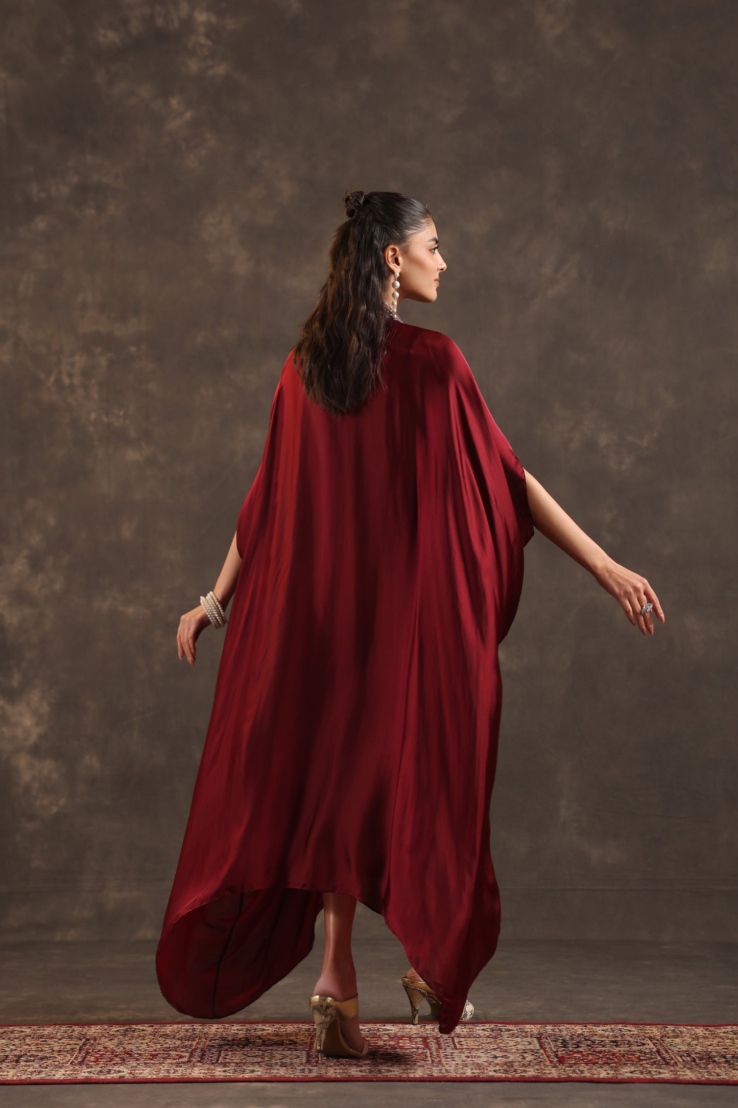 Flayered Kaftan Dress Maroon