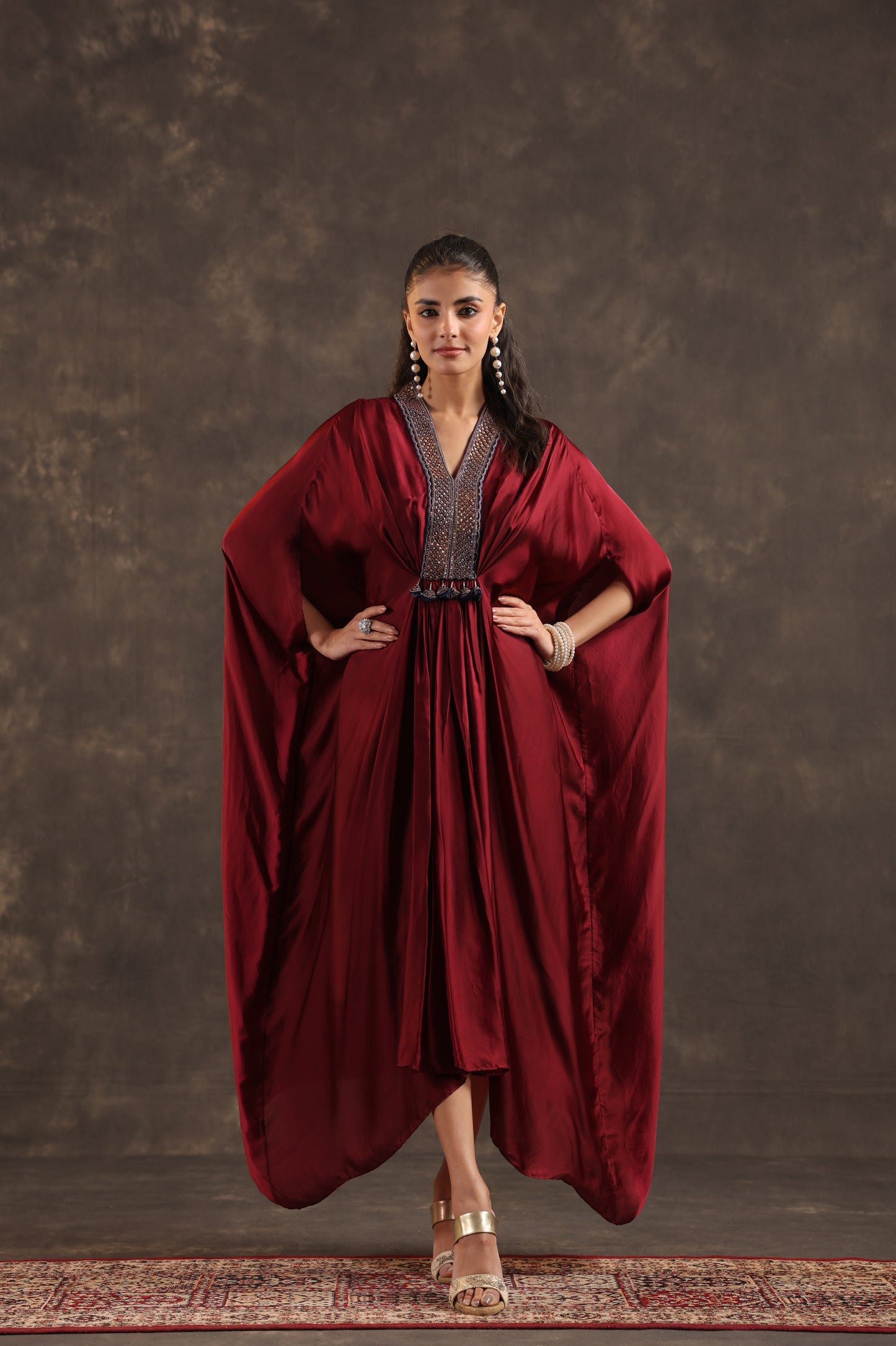 Flayered Kaftan Dress Maroon