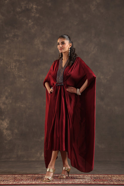 Flayered Kaftan Dress Maroon