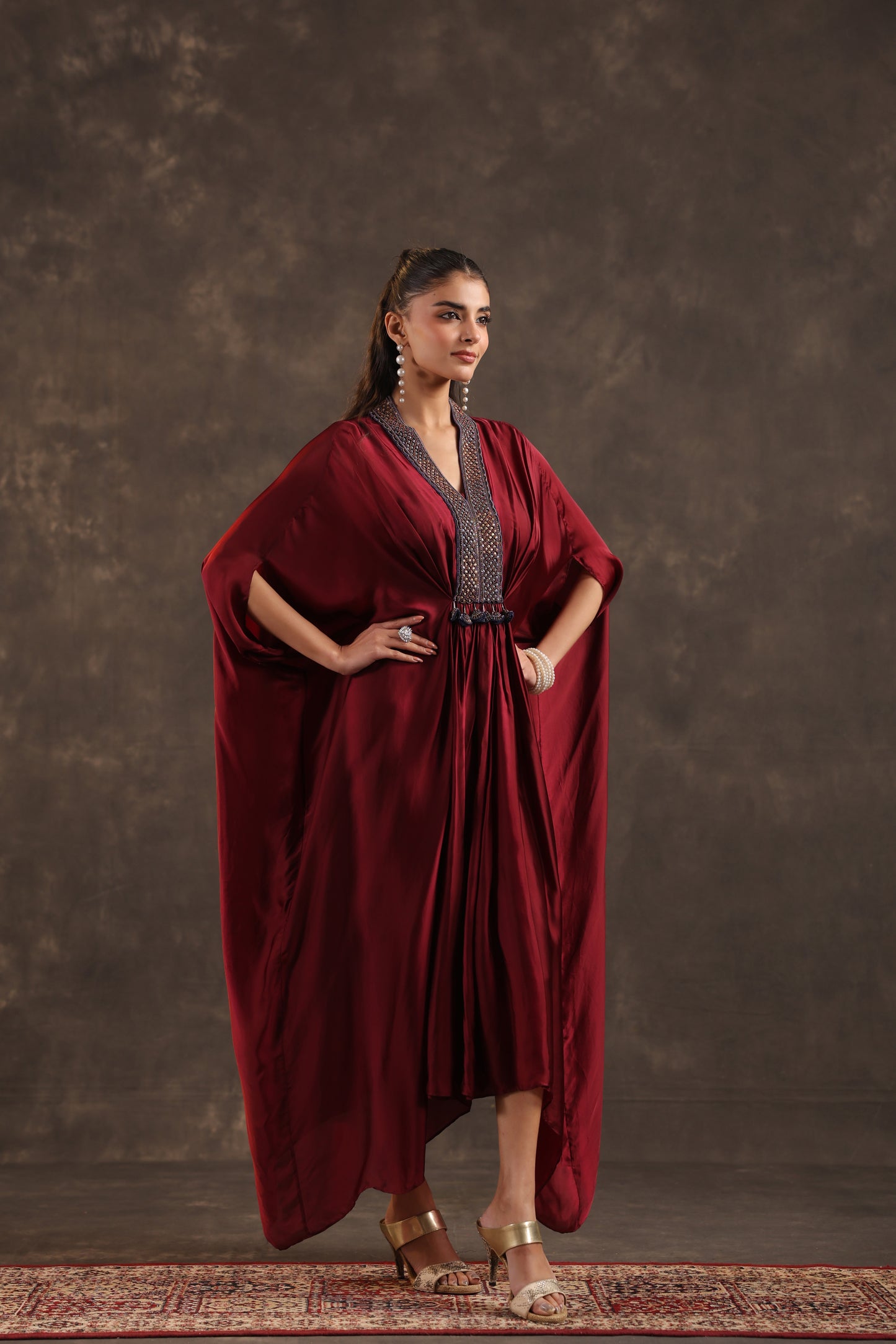 Flayered Kaftan Dress Maroon