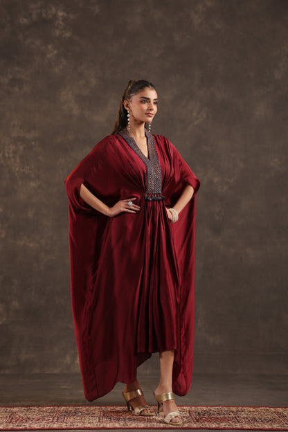 Flayered Kaftan Dress Maroon