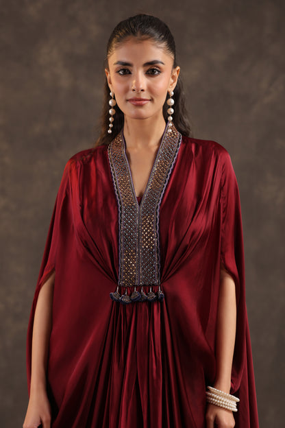 Flayered Kaftan Dress Maroon