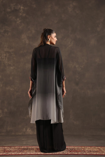 Heavy Embellished Ombre Kaftan Set Black