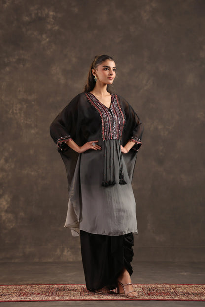 Heavy Embellished Ombre Kaftan Set Black