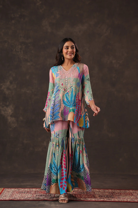 Printed Co-ords with Sharara Pant