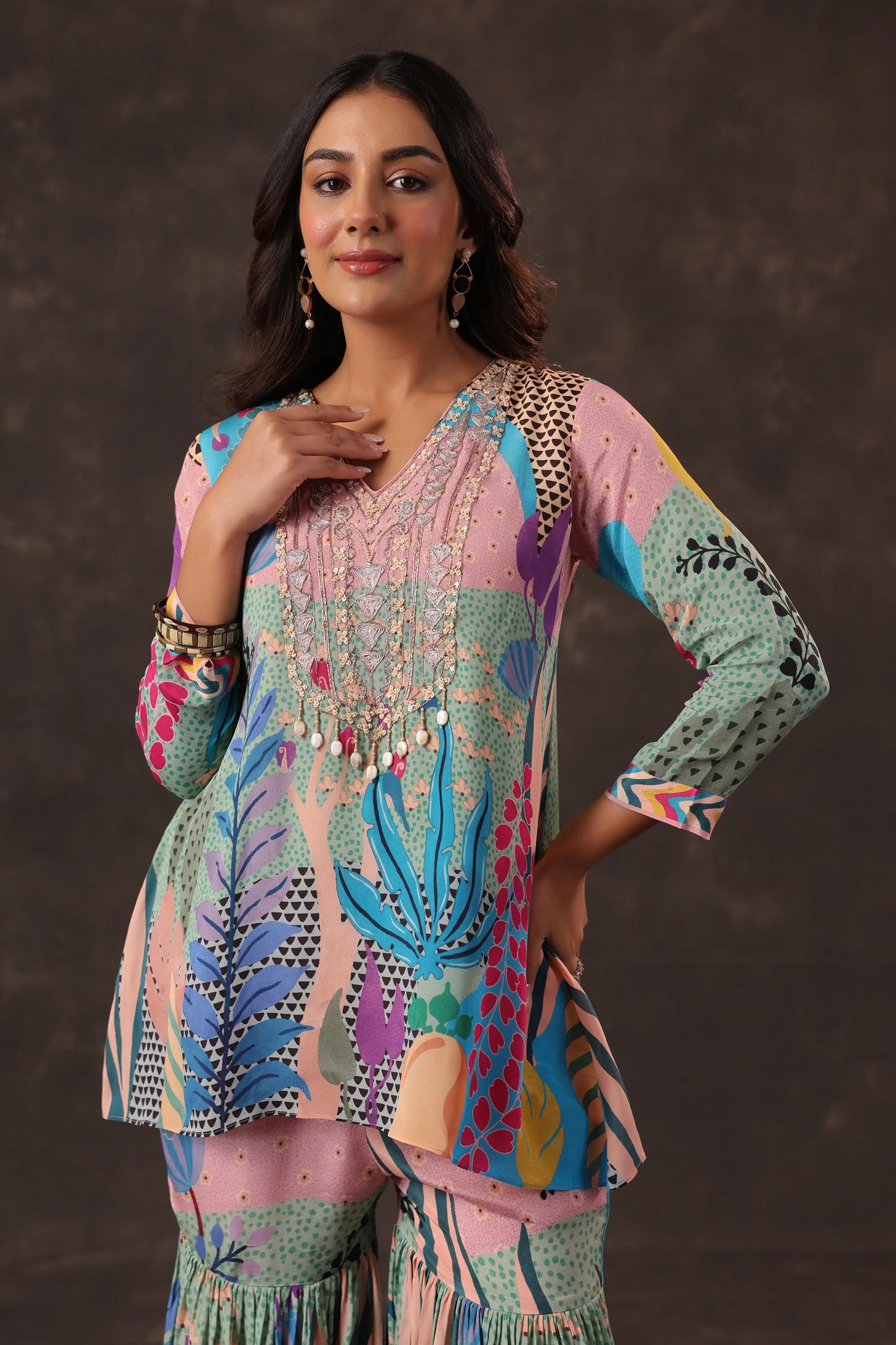 Printed Co-ords with Sharara Pant