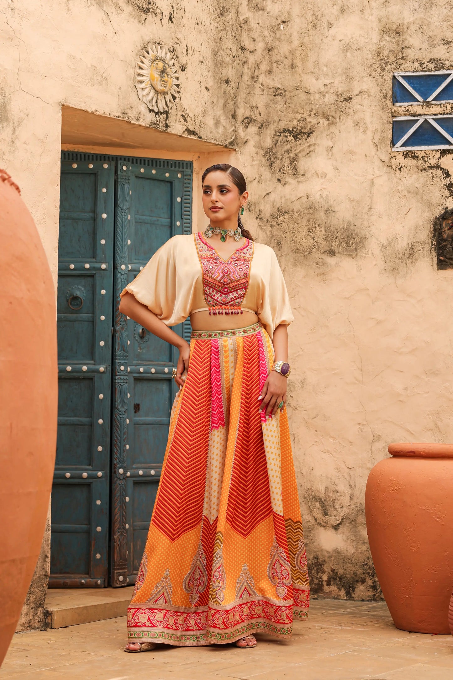 Smart Divider Pant with Heavy Cowl Top