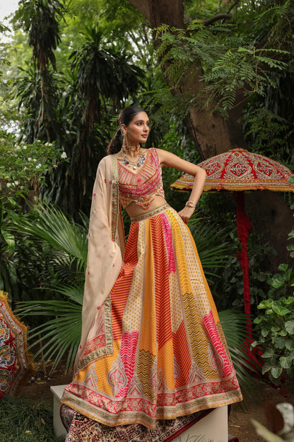 Geometric Print Lehanga with Heavy Blouse