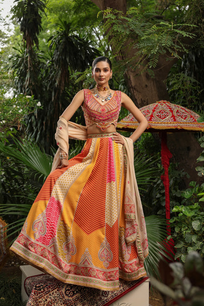 Geometric Print Lehanga with Heavy Blouse