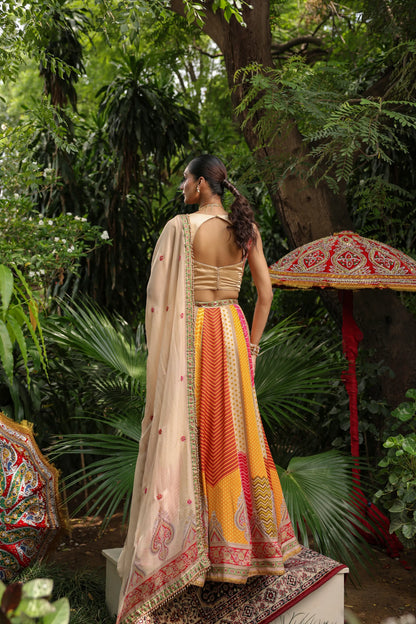 Geometric Print Lehanga with Heavy Blouse