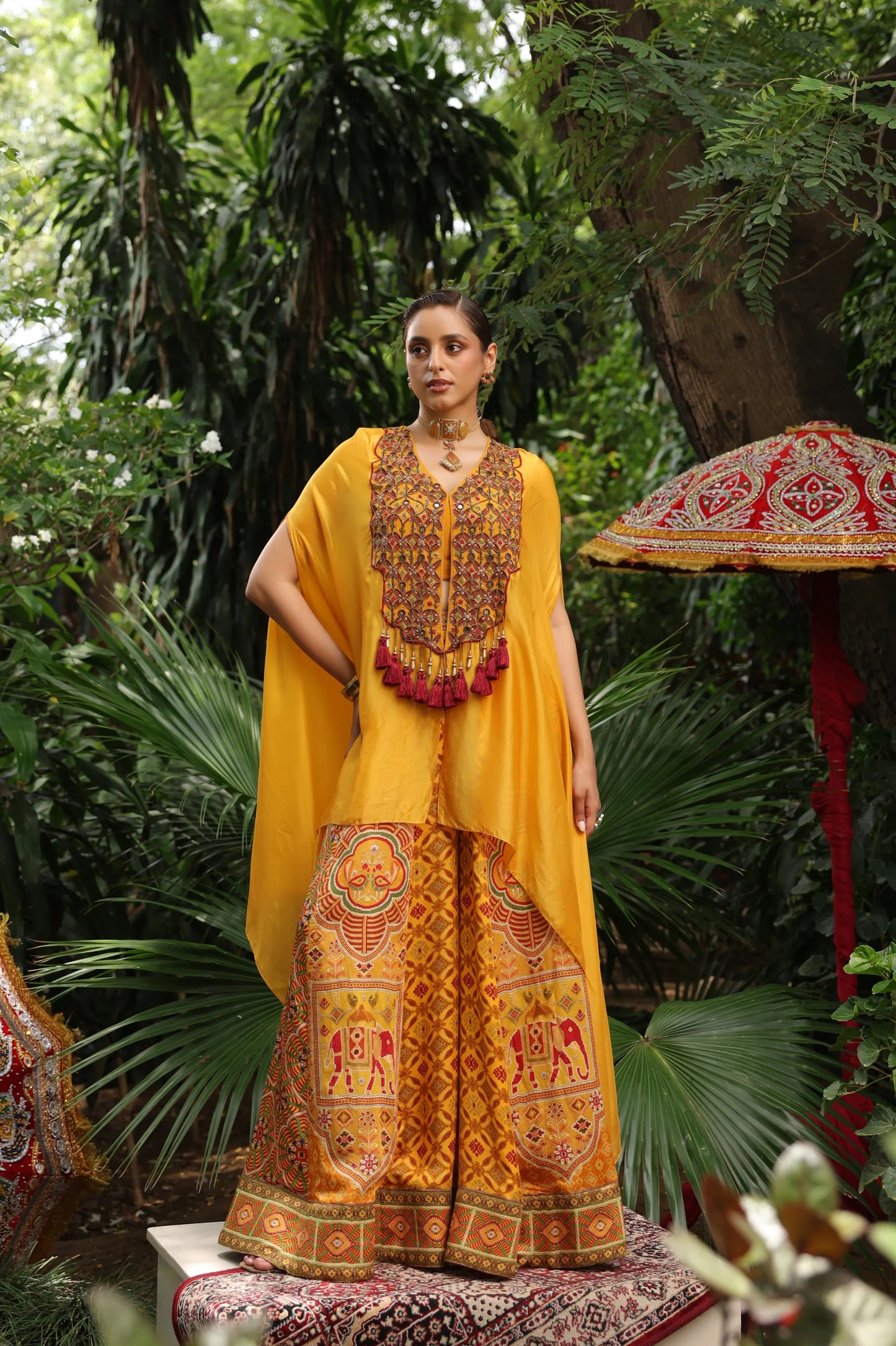 Ethnic Divider Pant with Heacy work Jacket (3 piece)
