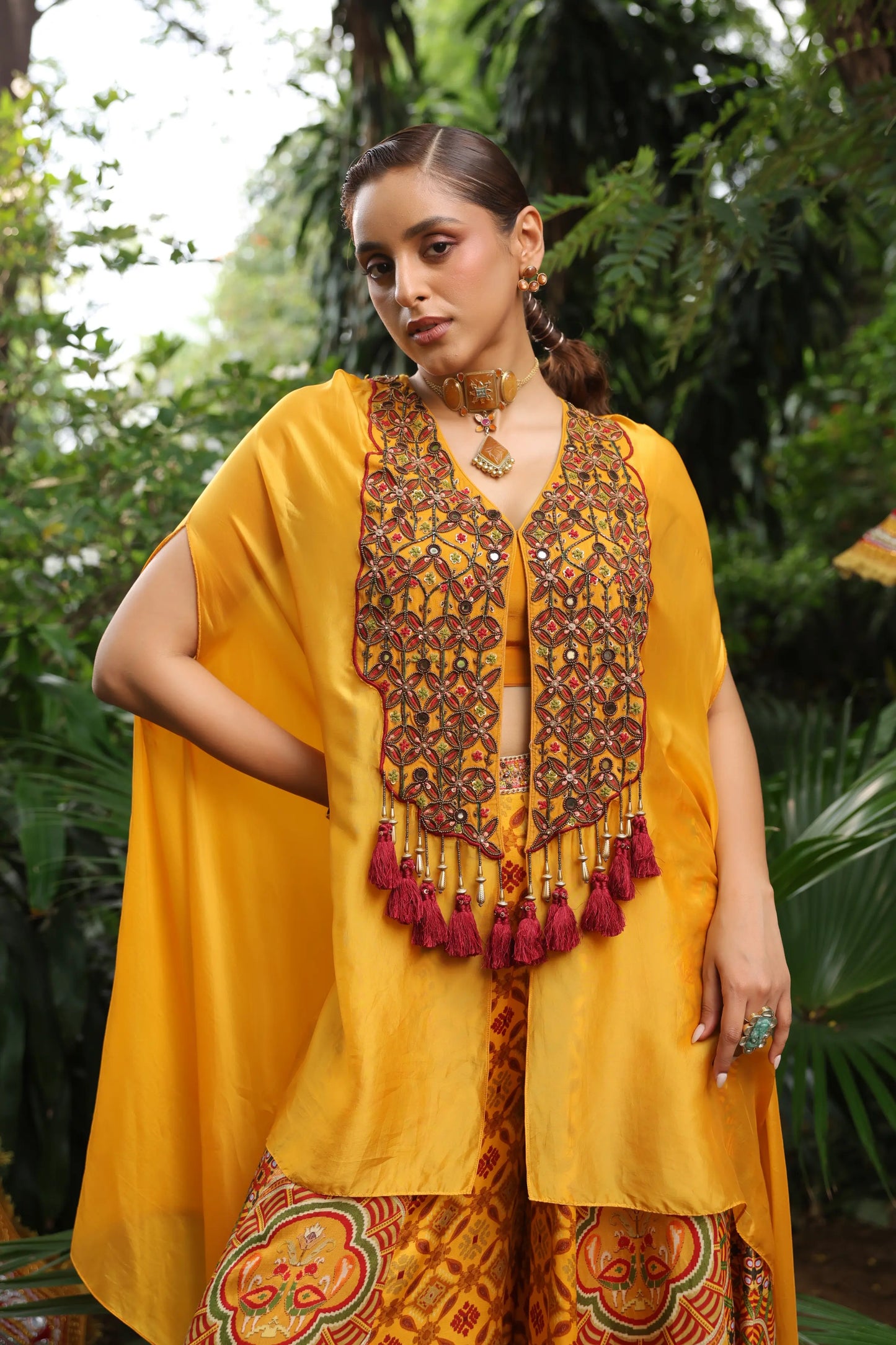 Ethnic Divider Pant with Heacy work Jacket (3 piece)