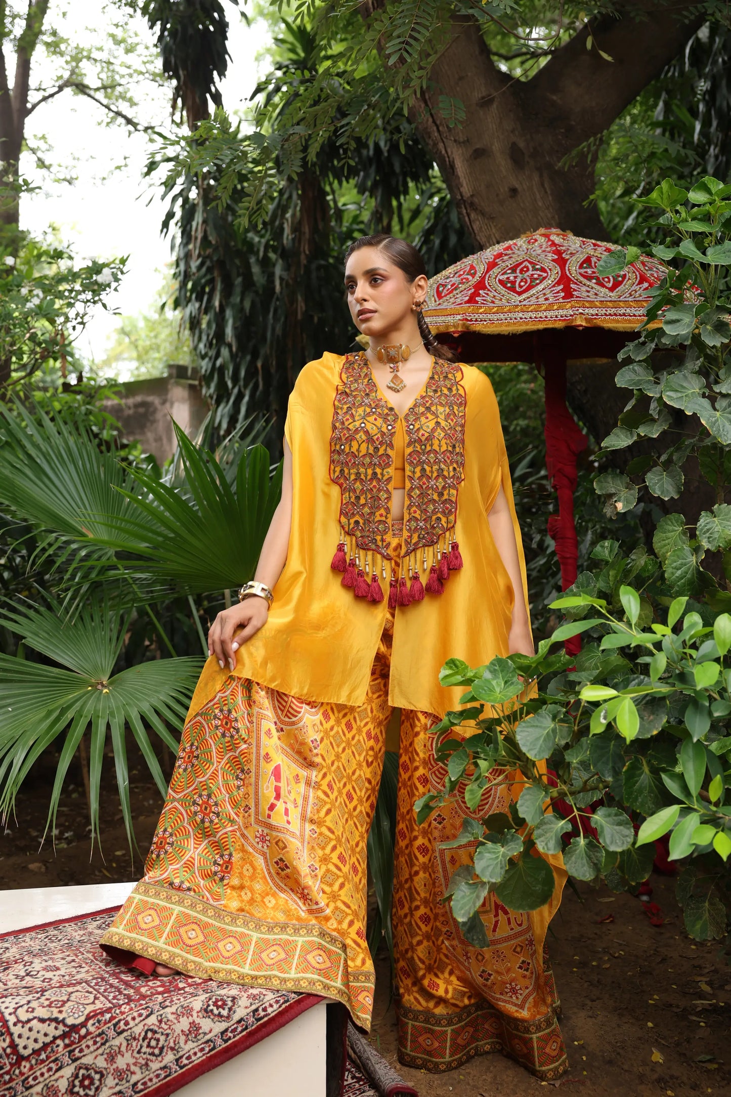 Ethnic Divider Pant with Heacy work Jacket (3 piece)