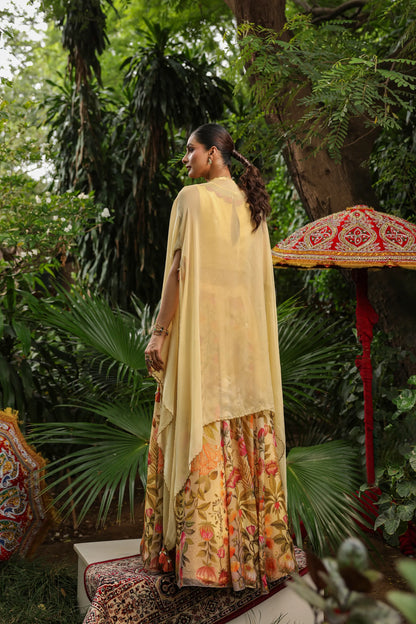 Floral Lehanga with Heavy Cape Jacket