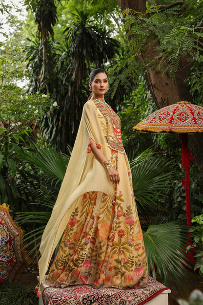 Floral Lehanga with Heavy Cape Jacket