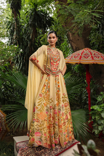 Floral Lehanga with Heavy Cape Jacket