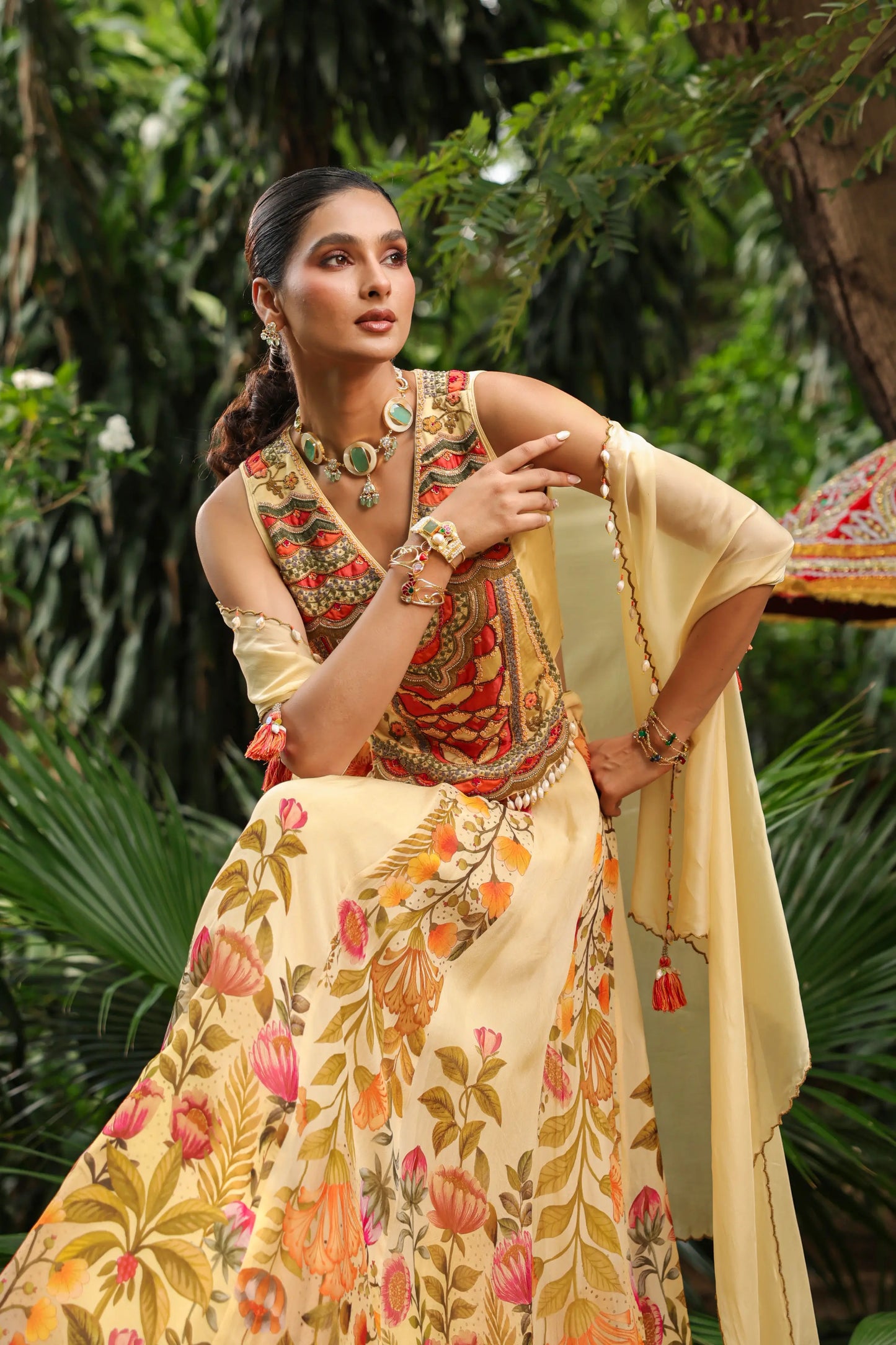 Floral Lehanga with Heavy Cape Jacket