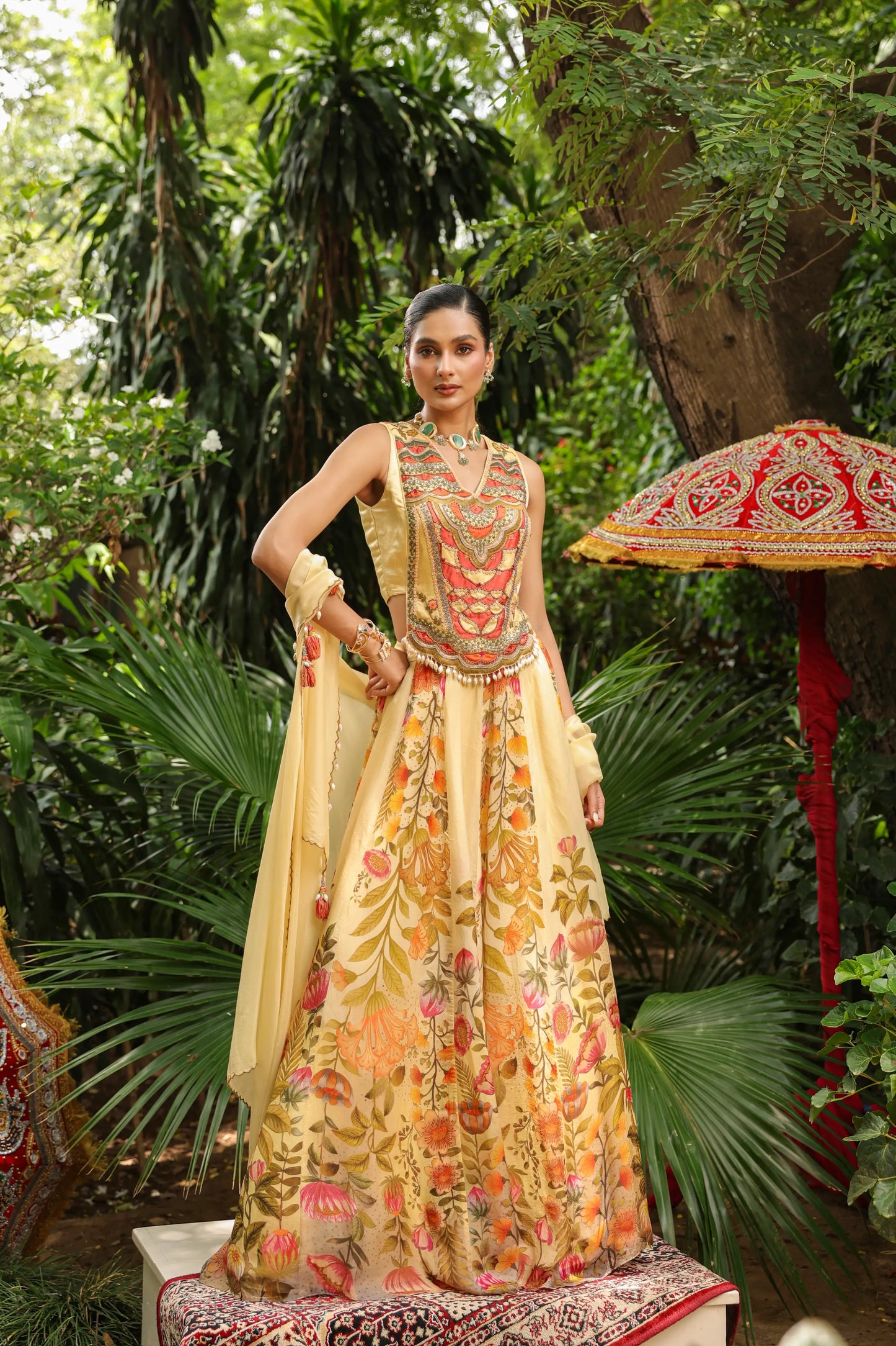 Floral Lehanga with Heavy Cape Jacket
