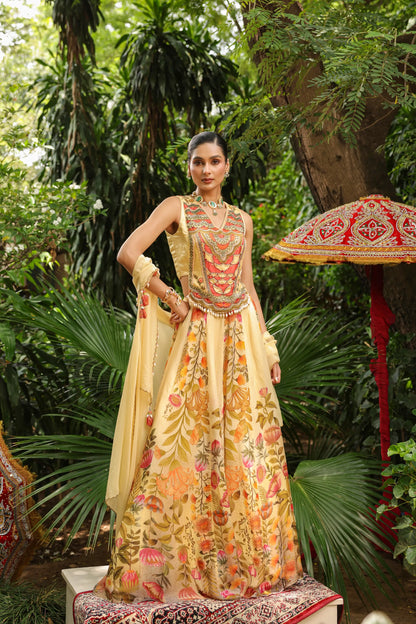 Floral Lehanga with Heavy Cape Jacket