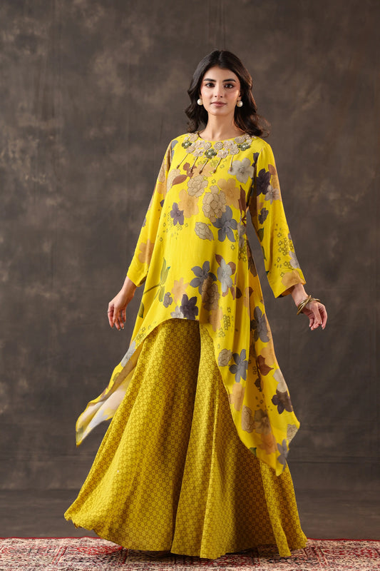 Printed Flayered Top with Flayered Pant