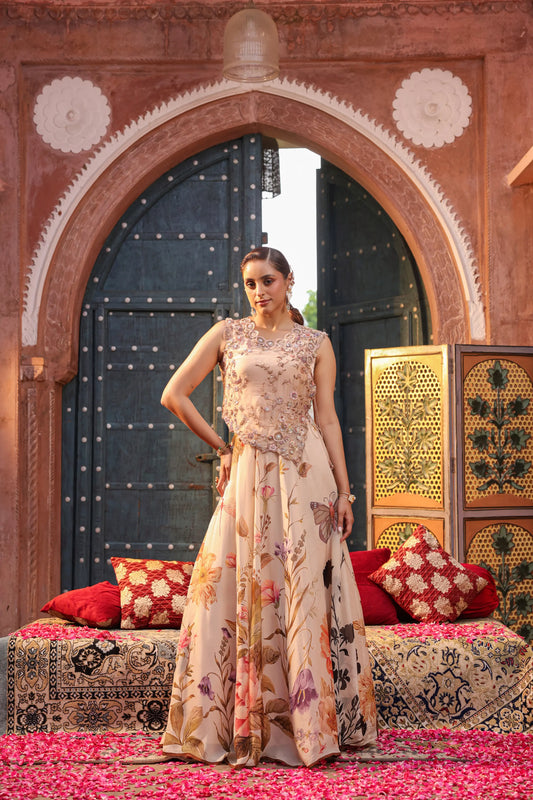 Embroidered Top with Floral Light Lehanga
