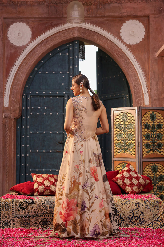 Embroidered Top with Floral Light Lehanga