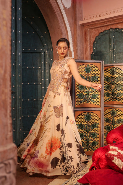 Embroidered Top with Floral Light Lehanga