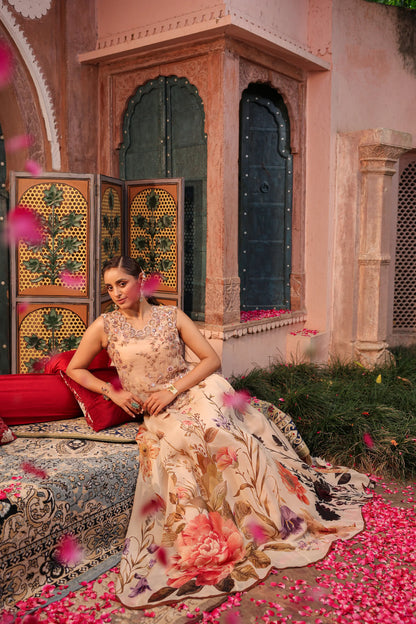 Embroidered Top with Floral Light Lehanga