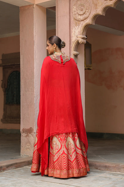 Traditional Lehanga with Embroidered Cape Jacket