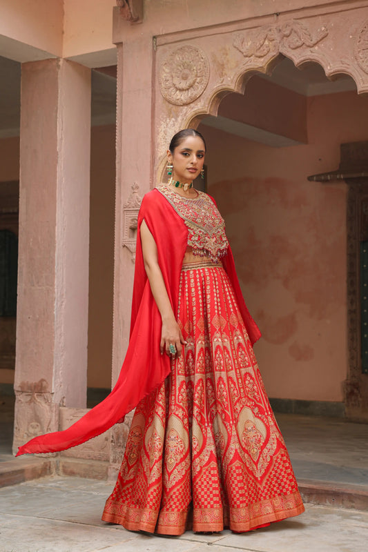 Traditional Lehanga with Embroidered Cape Jacket