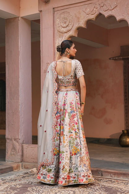 Cloud Grey Floral Lehanga