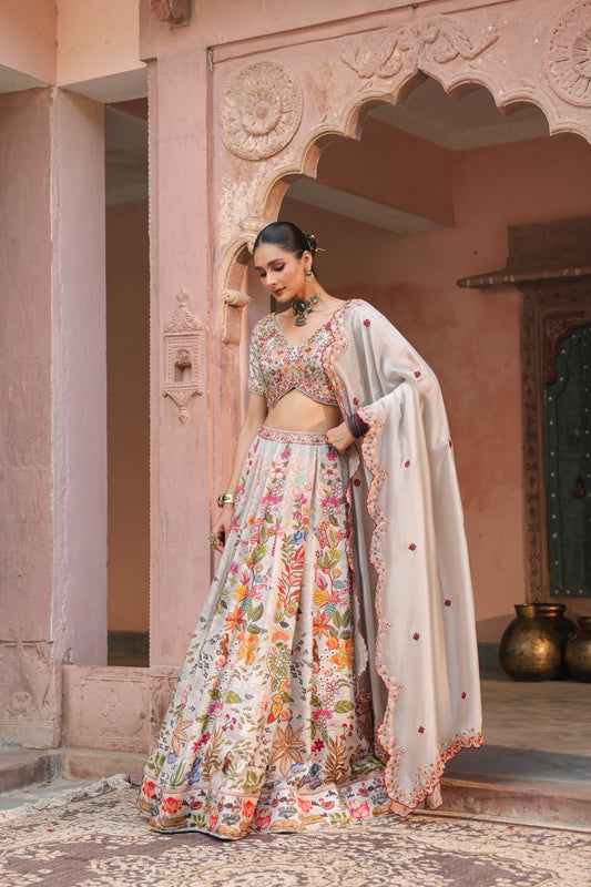 Cloud Grey Floral Lehanga