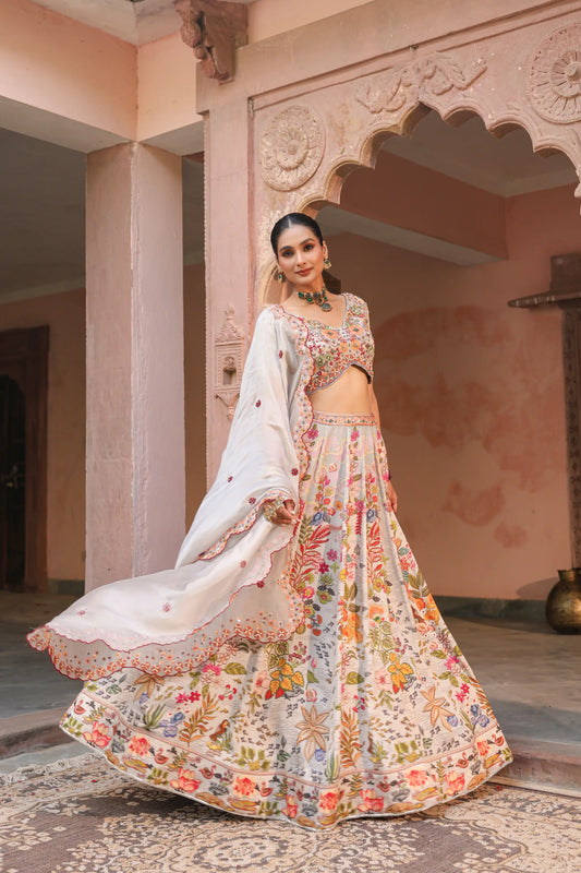 Cloud Grey Floral Lehanga