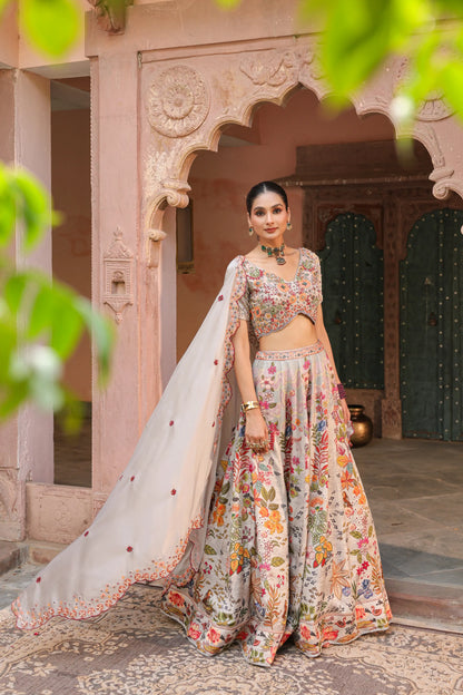 Cloud Grey Floral Lehanga