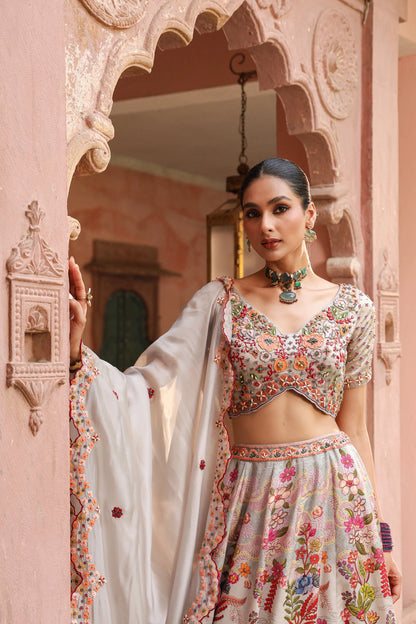 Cloud Grey Floral Lehanga
